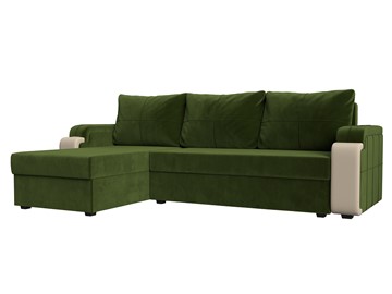 Угловой раскладной диван Николь лайт, Зеленый/Бежевый (микровельвет/экокожа) в Стерлитамаке