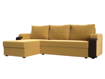 Угловой диван с оттоманкой Николь лайт, Желтый/Коричневый (микровельвет/экокожа) в Уфе
