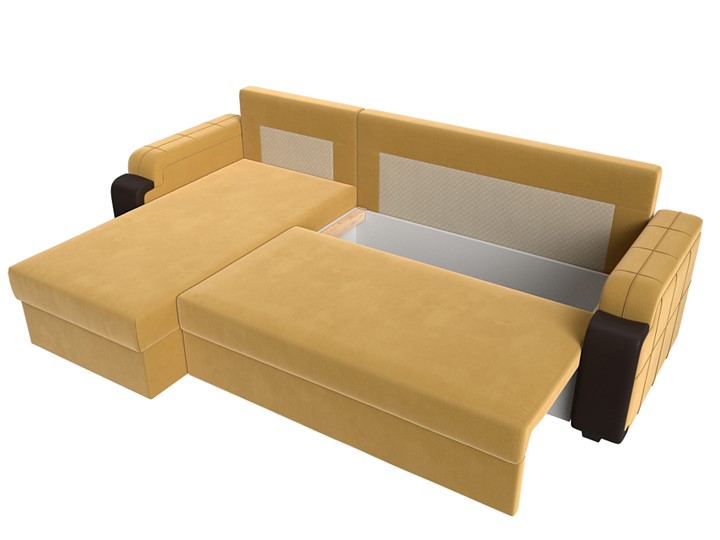 Угловой диван с оттоманкой Николь лайт, Желтый/Коричневый (микровельвет/экокожа) в Стерлитамаке - изображение 5