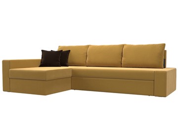 Угловой раскладной диван Версаль, Желтый/Коричневый (микровельвет) в Салавате