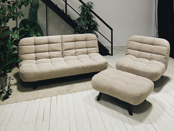 Комплект мебели Абри цвет бежевый диван + кресло +пуф пора металл в Стерлитамаке - изображение