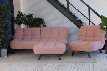 Комплект мебели Абри розовый кресло + диван + пуф опора металл в Стерлитамаке - предосмотр