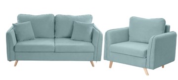 Комплект мебели Бертон голубой диван+ кресло в Уфе
