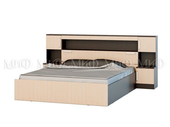 Спальная кровать Бася 1600 с надстройкой и с тумбами в Стерлитамаке - изображение