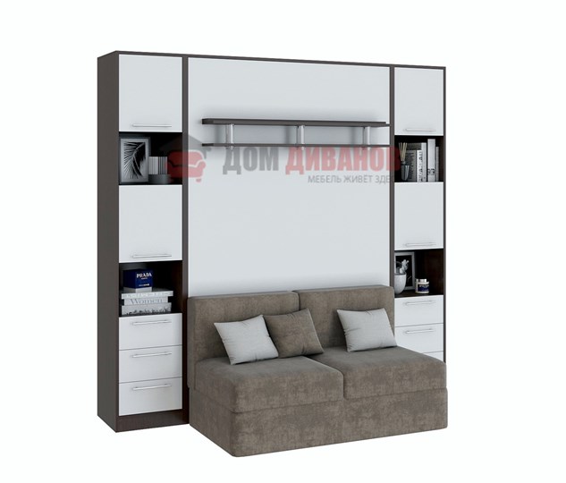 Кровать-шкаф с диваном Бела 1, с полкой ножкой, 1200х2000, венге/белый в Стерлитамаке - изображение 1