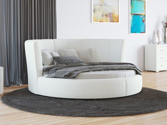Круглая кровать Luna 200х200, Экокожа (Белый) в Стерлитамаке - изображение