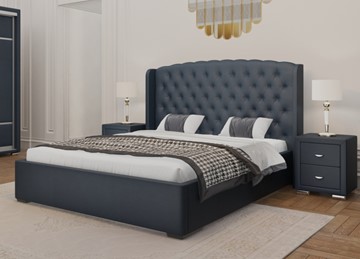 Двуспальная кровать Dario Classic Lite 140x200, Экокожа (Темно-синий) в Стерлитамаке