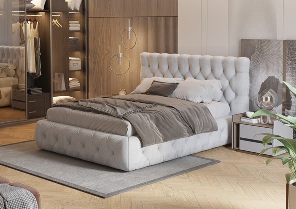 Спальная кровать Castello 160х200, Флок (Бентлей Светло-серый) в Стерлитамаке - изображение