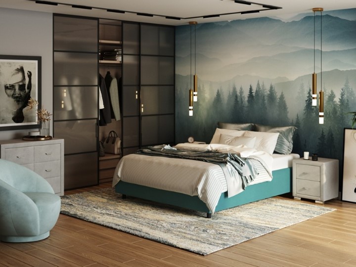 Кровать в спальню Como (Veda) Base 1 140x200, Велюр (Forest 562 Голубой) в Стерлитамаке - изображение 1
