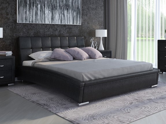 Спальная кровать Corso-1L 140x200, Экокожа (Кайман черный) в Стерлитамаке - изображение