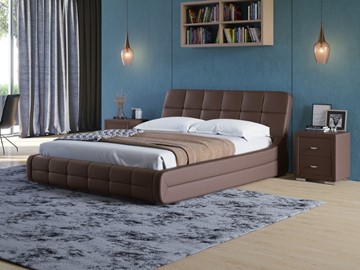 Двуспальная кровать Corso-6 140x200, Экокожа (Коричневый) в Стерлитамаке