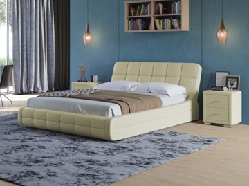 Спальная кровать Corso-6 160х200, Экокожа (Кремовый) в Стерлитамаке