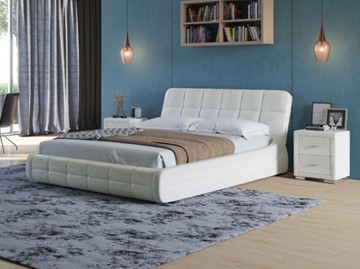 Двуспальная кровать Corso-6 200х200, Экокожа (Кайман белый) в Стерлитамаке