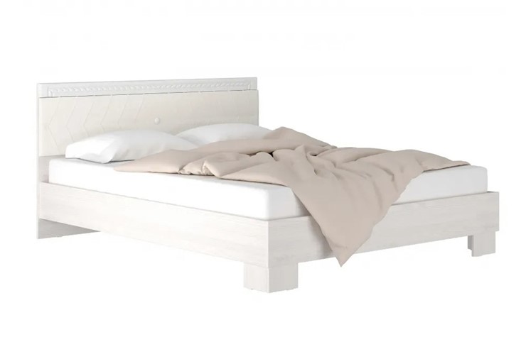 Кровать спальная Гертруда, М8, 160х200 Экокожа с пуговицами без основания, белая лиственница/ясень жемчужный в Стерлитамаке - изображение 1