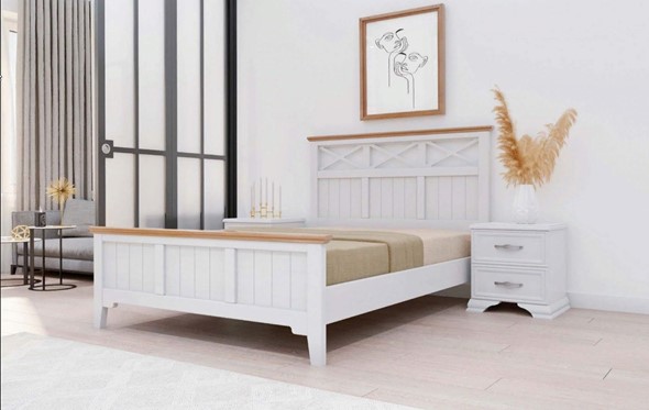 Кровать 2-спальная Грация-5 карниз сосна (Белый Античный) 160х200 в Стерлитамаке - изображение
