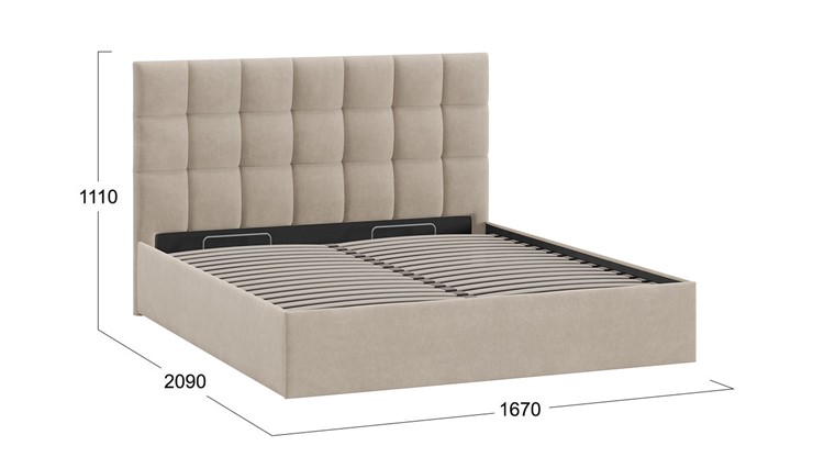 Двуспальная кровать с подъемным механизмом Эмбер тип 1 (Велюр Мокко светлый) в Стерлитамаке - изображение 1