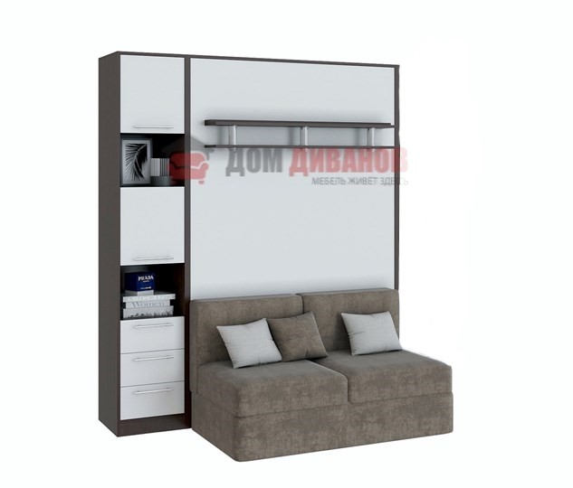 Кровать-шкаф с диваном Бела 1, с полкой ножкой с 1 пеналом, 1600х2000, венге/белый в Уфе - изображение 1