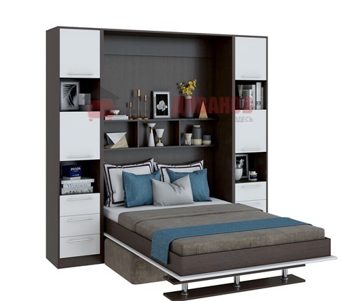 Кровать-шкаф с диваном Бела 1, с полкой ножкой, 1200х2000, венге/белый в Стерлитамаке - изображение