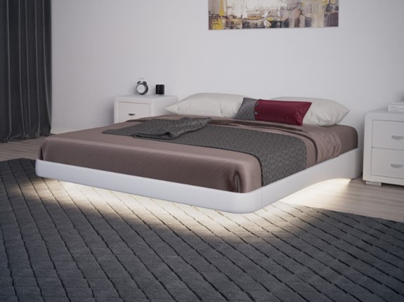 Кровать двуспальная парящая 160х200, Экокожа (Белый) в Стерлитамаке - изображение
