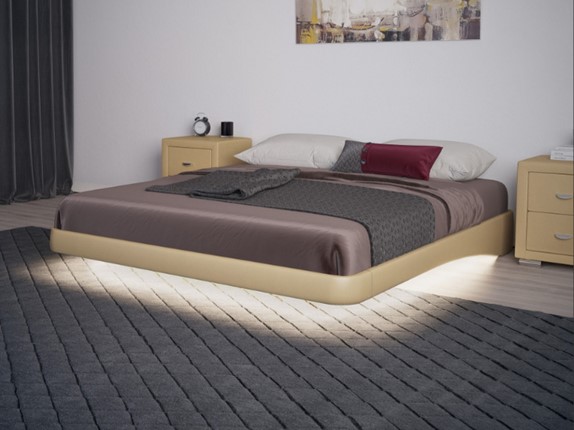 Кровать двуспальная парящая 160х200, Экокожа (Бежевый) в Стерлитамаке - изображение