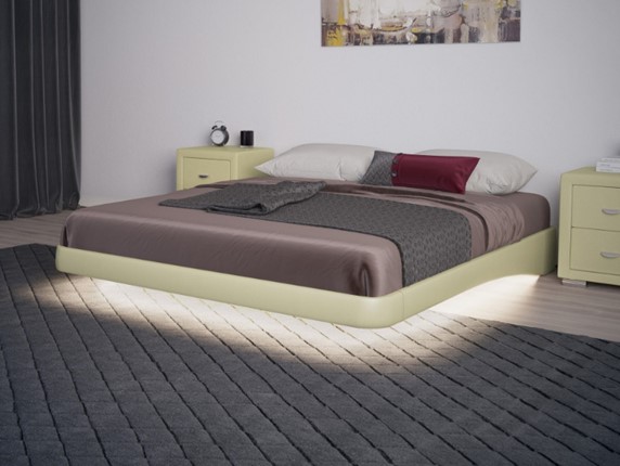 Кровать двуспальная парящая 160х200, Экокожа (Кремовый) в Стерлитамаке - изображение
