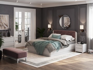 Кровать с подъемным механизмом Wood Home 1 200х200, Белая эмаль (сосна) с брашированием/Бентлей Нежно-лиловый в Стерлитамаке