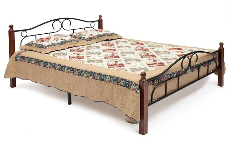 Кровать с основанием AT-808 дерево гевея/металл, 160*200 см (Queen bed), красный дуб/черный в Стерлитамаке - изображение 1