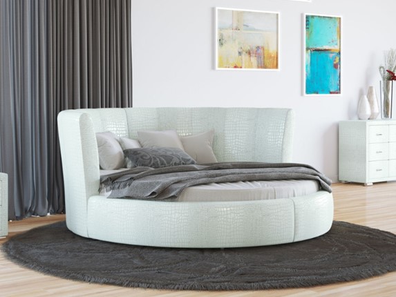 Круглая кровать Luna 200х200, Экокожа (Кайман белый) в Стерлитамаке - изображение
