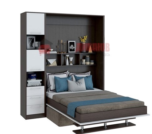 Кровать-шкаф с диваном Бела 1, с полкой ножкой с 1 пеналом, 1600х2000, венге/белый в Салавате - изображение