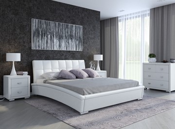 Спальная кровать Corso-1L 140x200, Экокожа (Белый) в Стерлитамаке
