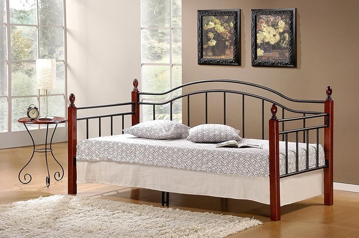 Кровать 1-спальная LANDLER дерево гевея/металл, 90*200 см (Day bed), красный дуб/черный в Стерлитамаке - изображение 4