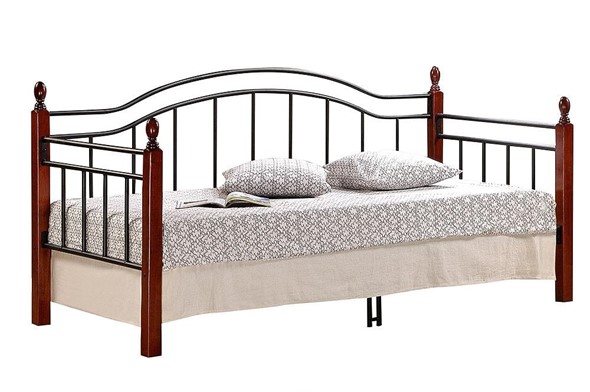 Кровать 1-спальная LANDLER дерево гевея/металл, 90*200 см (Day bed), красный дуб/черный в Стерлитамаке - изображение