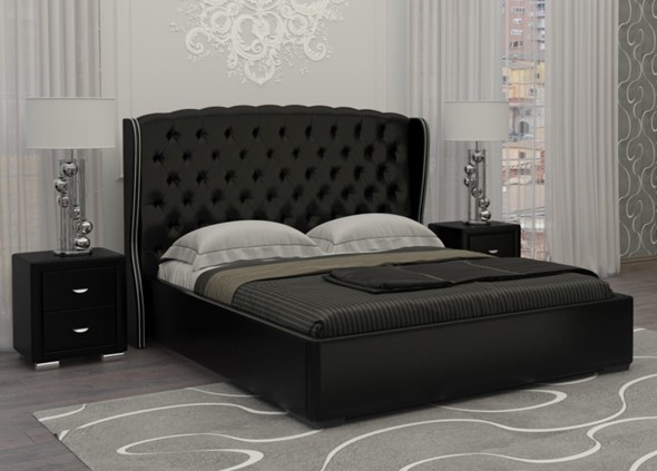 Двуспальная кровать Dario Grace 140x200, Экокожа (Черный) в Стерлитамаке - изображение
