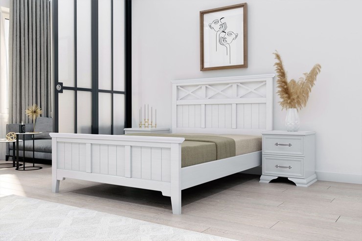Спальная кровать Грация-5 карниз сосна (Белый Античный) 140х200 в Стерлитамаке - изображение 1