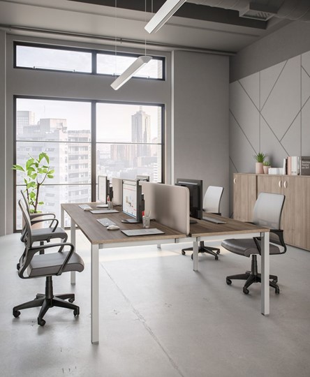 Офисный набор мебели Комфорт КФ (дуб шамони темный) на белом металокаркасе в Стерлитамаке - изображение
