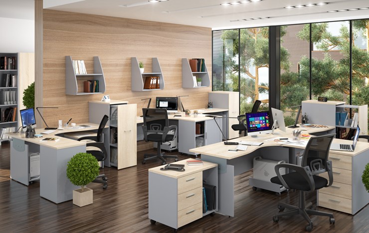 Комплект офисной мебели OFFIX-NEW для 4 сотрудников с двумя шкафами в Стерлитамаке - изображение 1