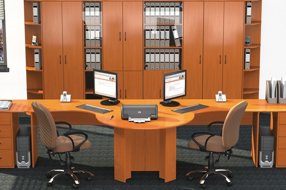 Мебель для персонала Классик для двух сотрудников с большим шкафом в Уфе - изображение