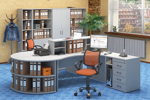 Офисный набор мебели Moно-Люкс для 2 сотрудников с большим шкафом и тумбами в Салавате - изображение
