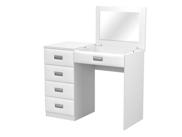 Столик косметический Como/Veda, с зеркалом, 4 ящика, левый, ЛДСП белый/экокожа белая в Стерлитамаке - предосмотр