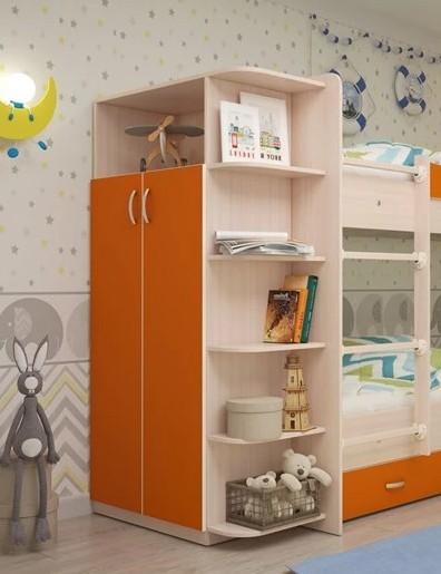 Детский шкаф Мая корпус Млечный дуб, фасад Оранжевый в Стерлитамаке - изображение 1