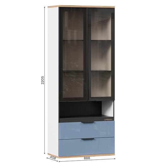 Шкаф двухдверный со стеклянными дверьми Урбан ЛД 528.290.000, Белый/Капри Синий в Салавате - изображение 1