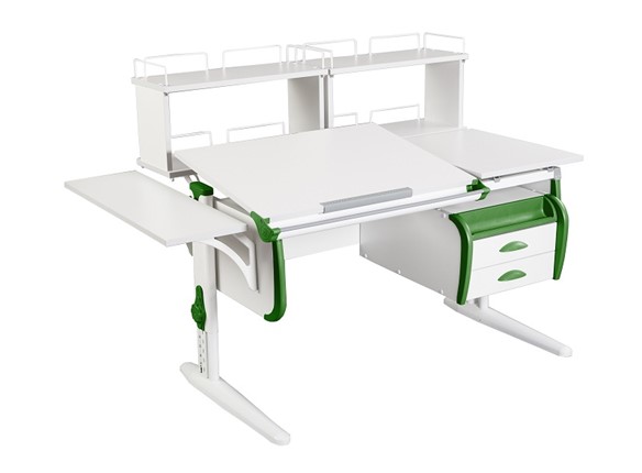 Растущий стол 1/75-40 (СУТ.25)+ Polka_b 1/550 + Polka_zz 1/600 (2 шт.) + Tumba 3 белый/белый/Зеленый в Стерлитамаке - изображение