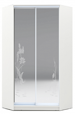 Шкаф-купе 2300х1103, ХИТ У-23-4-66-01, цапля, 2 зеркала, белая шагрень в Стерлитамаке - изображение