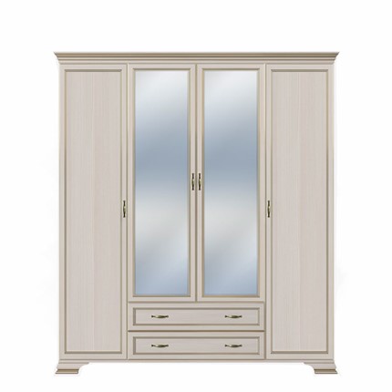 Шкаф четырёхстворчатый с зеркалами Сиена, Бодега белый / патина золото в Стерлитамаке - изображение
