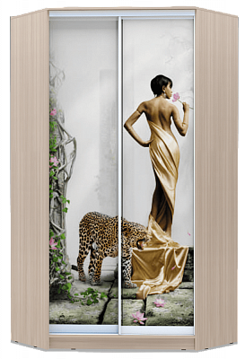 Шкаф угловой 2300х1103, ХИТ У-23-4-77-03, Девушка с леопардом, шимо светлый в Стерлитамаке - изображение