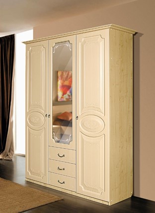 Шкаф распашной Ивушка-5 3-х створчатый с ящиками, цвет Дуб беленый в Стерлитамаке - изображение