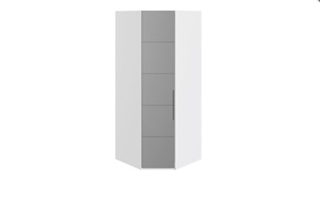 Распашной шкаф угловой Наоми с зеркальной левой дверью, цвет Белый глянец СМ-208.07.07 L в Уфе