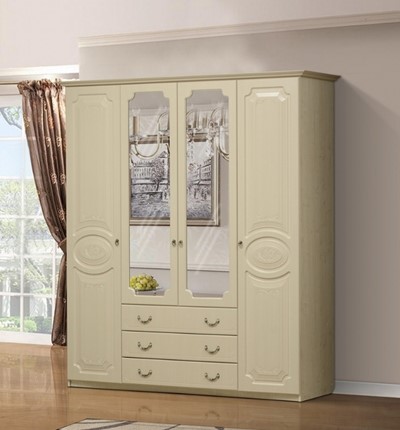 Распашной шкаф Ивушка-5 4-х створчатый с ящиками, цвет Дуб беленый в Стерлитамаке - изображение