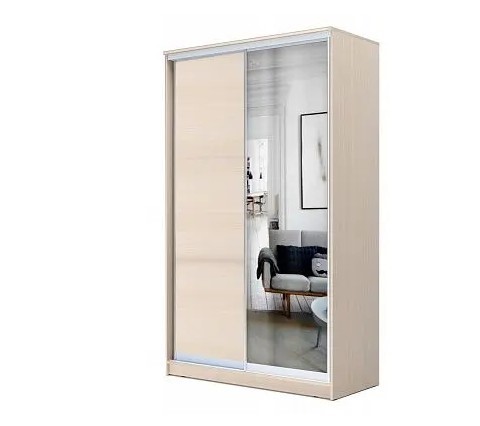 Шкаф 2-х створчатый 2300х1200х620 с одним зеркалом ХИТ 23-12/2-15 Дуб Молочный в Стерлитамаке - изображение