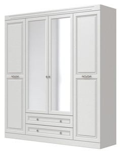 Шкаф четырехдверный в спальню Олимп ШР-4 (Белый) 2 зеркала в Салавате - предосмотр